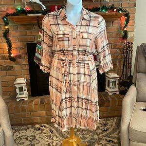 Torrid Pink & Gray Plaid Button Dress 2X